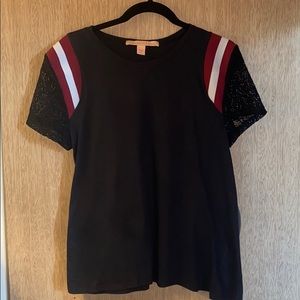 REBELLIOUS ONE Black Lace Sleeve T-Shirt/ Sz XL